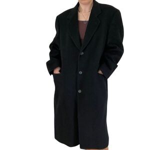 Vintage Unisex Charcoal Gray Cashmere Wool Blend Preppy Long Trench Coat Sz 42R